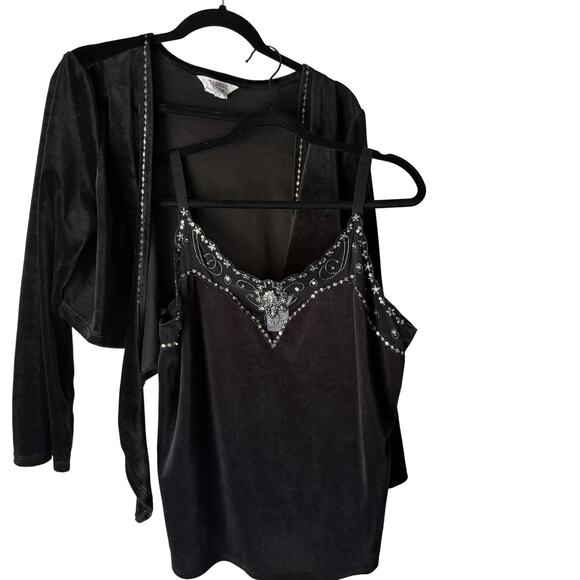 George Tank Top Vintage 90s‎ Set Womens 16W Velvet Mesh Beaded Plus Whimsigoth - Picture 1 of 10
